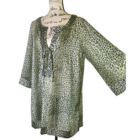 TOMMY BAHAMA SWIM COVER UP TUNIC EMBELLISHED CHEETAH ANIMAL PRINT SZ M BEACHY - Picture 2 of 16